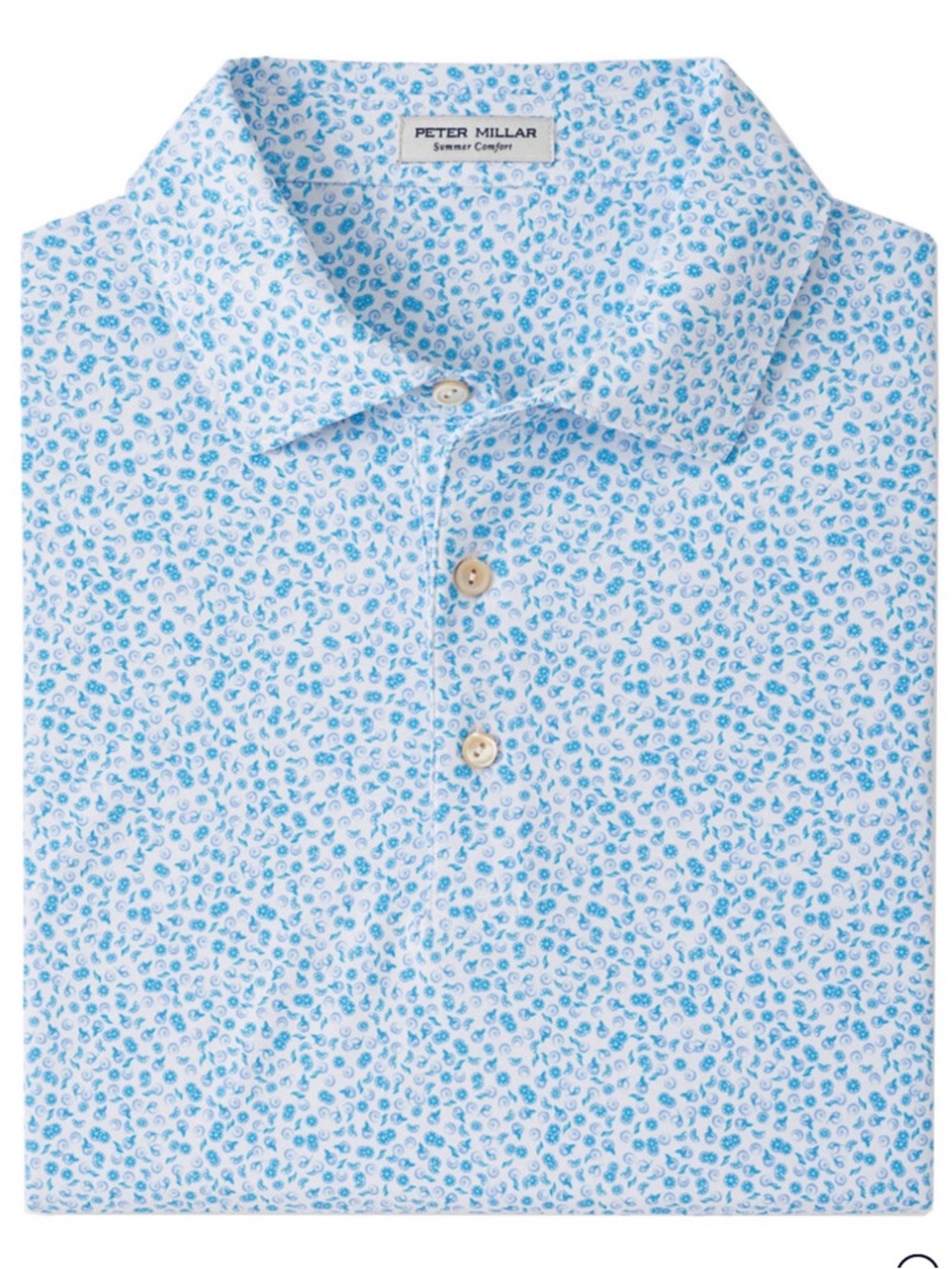 Peter Millar "Cara Cara" Print Mesh Polo!  White & Blue - XL - NWT